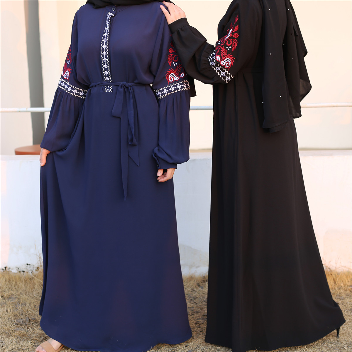 Islamic Long-sleeved Chiffon Embroidery Casual Dress Muslim Modest Abaya