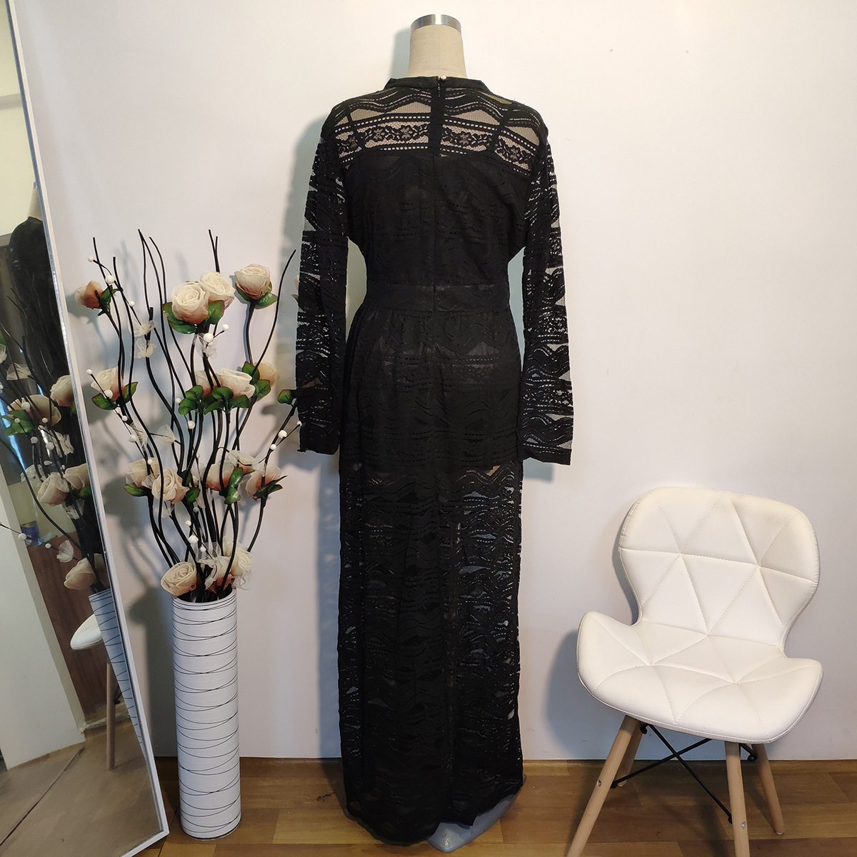 2021 Muslim Islamic Modest Maxi Dress Hollow Out Lace Plus Size Abaya