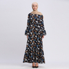 Pleated Black Dubai Flower Latest Design Casual Elegant Islamic Clothing Muslim Maxi Dresses