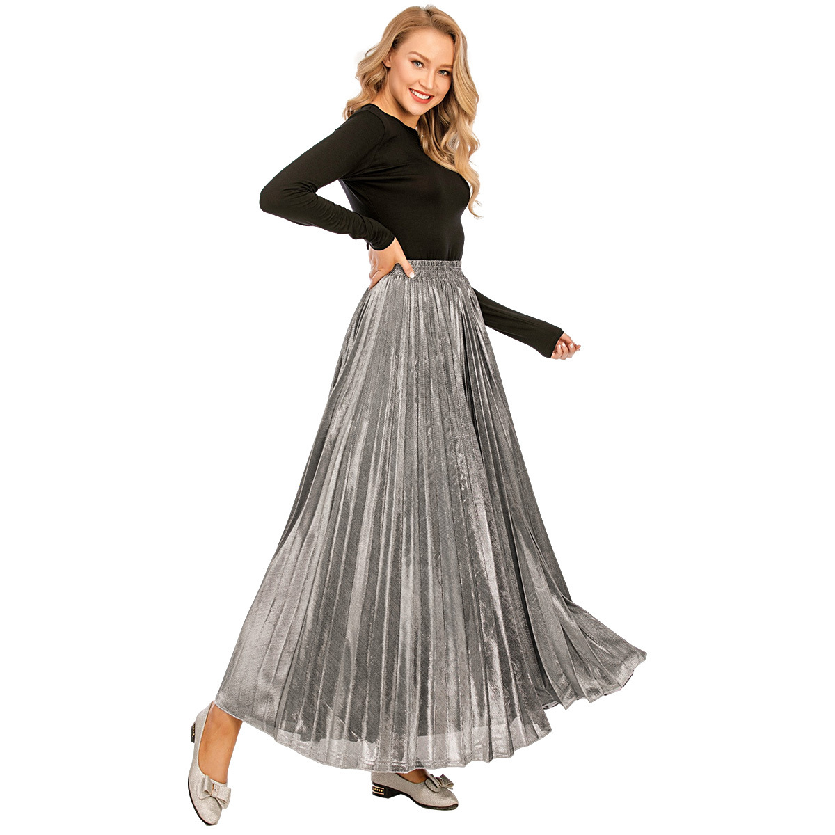 Simple And Versatile Womens Spring And Summer Waist A-line Pleated Skirt (15)