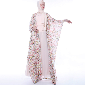 Elegant Printed Chiffon Cardigan Muslim Women's Wear Muslim Open Kimono