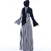 Muslim Abaya Female Color Matching Striped Flared Sleeve Lace Dress Middle East Abaya