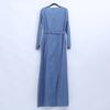 Denim Robe Muslim Women's Lace Up Slim Long Sleeve Modest Abaya Dress Abaya