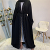 Middle East Kimono Elegant Pure Color Beaded Muslim Modest Cardigan Open Abaya