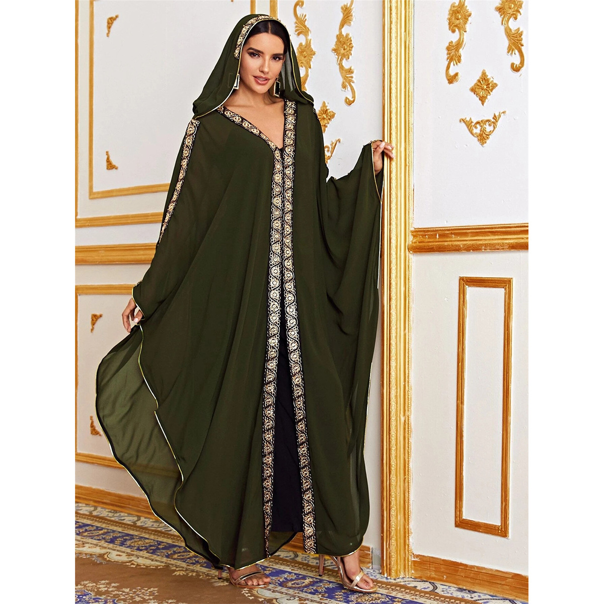 Fashion Elegant Modestt Muslim Kimono Bat Sleeve Large Size Maxi Dress