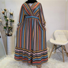 2021 Modest Muslim Islamic Women's Color Striped Print Abaya with Big Sew Maxi Dress