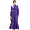 Standing Neck Waist Draw Fold Lantern Sleeve Muslim Islamic Abaya