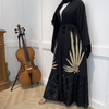 Elegant Plain Beading Maxi Dress Front Opened Open Abaya Kimono Cardigant