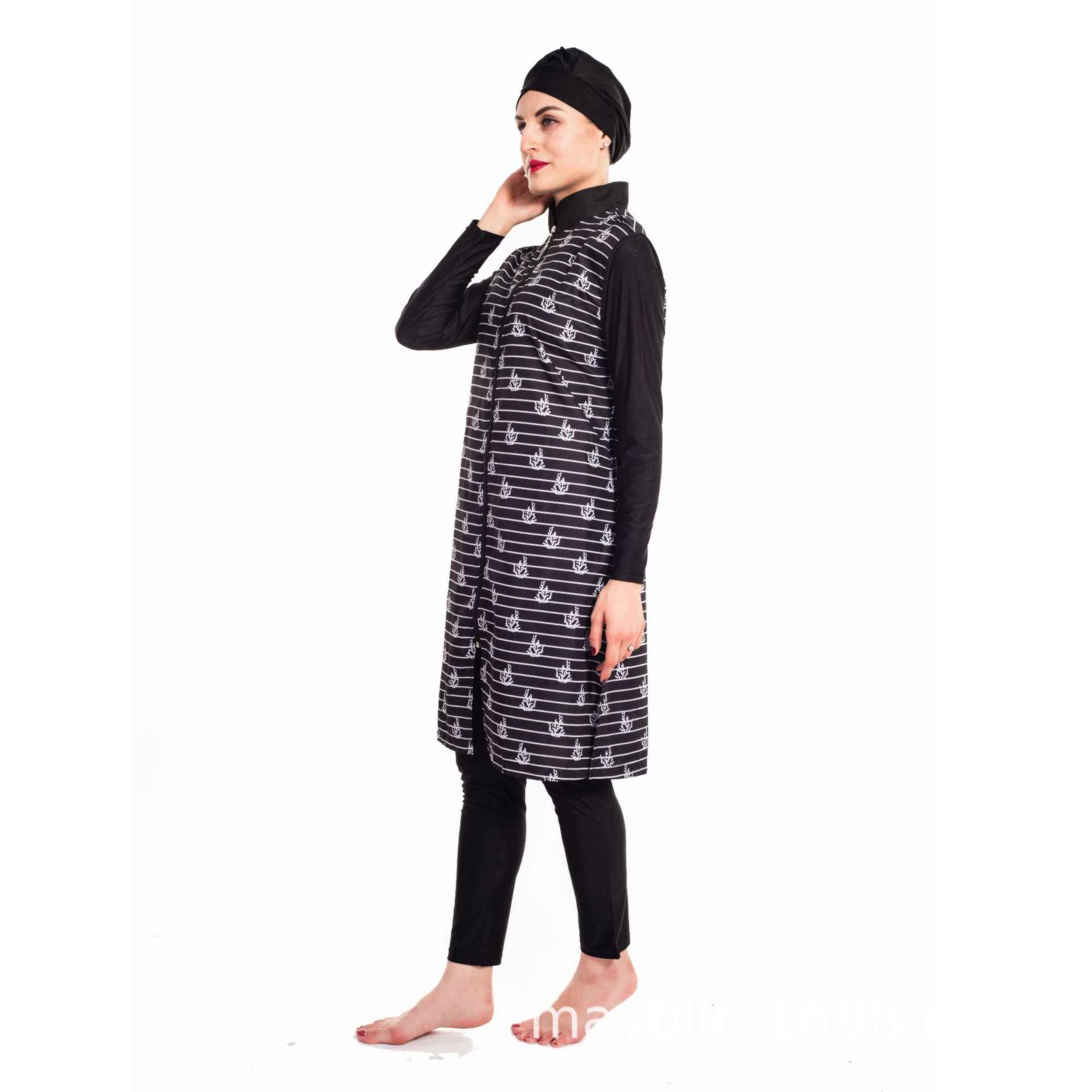 Three-piece Printed Conservative Large Size Beach Suit Muslim Swimsuit Hot-selling Casual Wear (9)