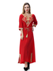 FREE SHIPPING Modest V-Neck Applique Breathable Solid Long Sleeve Muslim Islamic Women Abaya Dress Clothing With Removable Belt