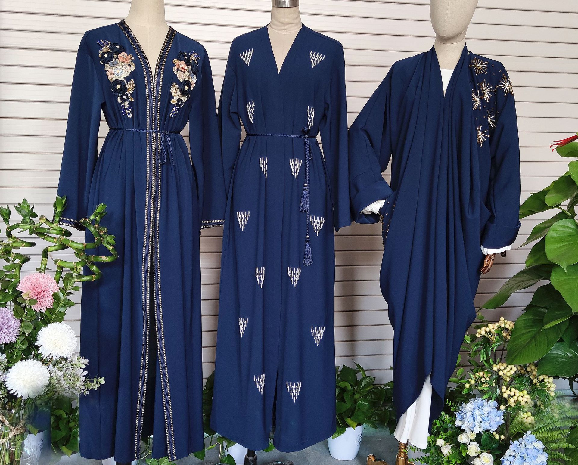 Amazon Hot Sale Handmade Pearls Muslim Islamic Open Abaya Kimono Maxi Dress (9)