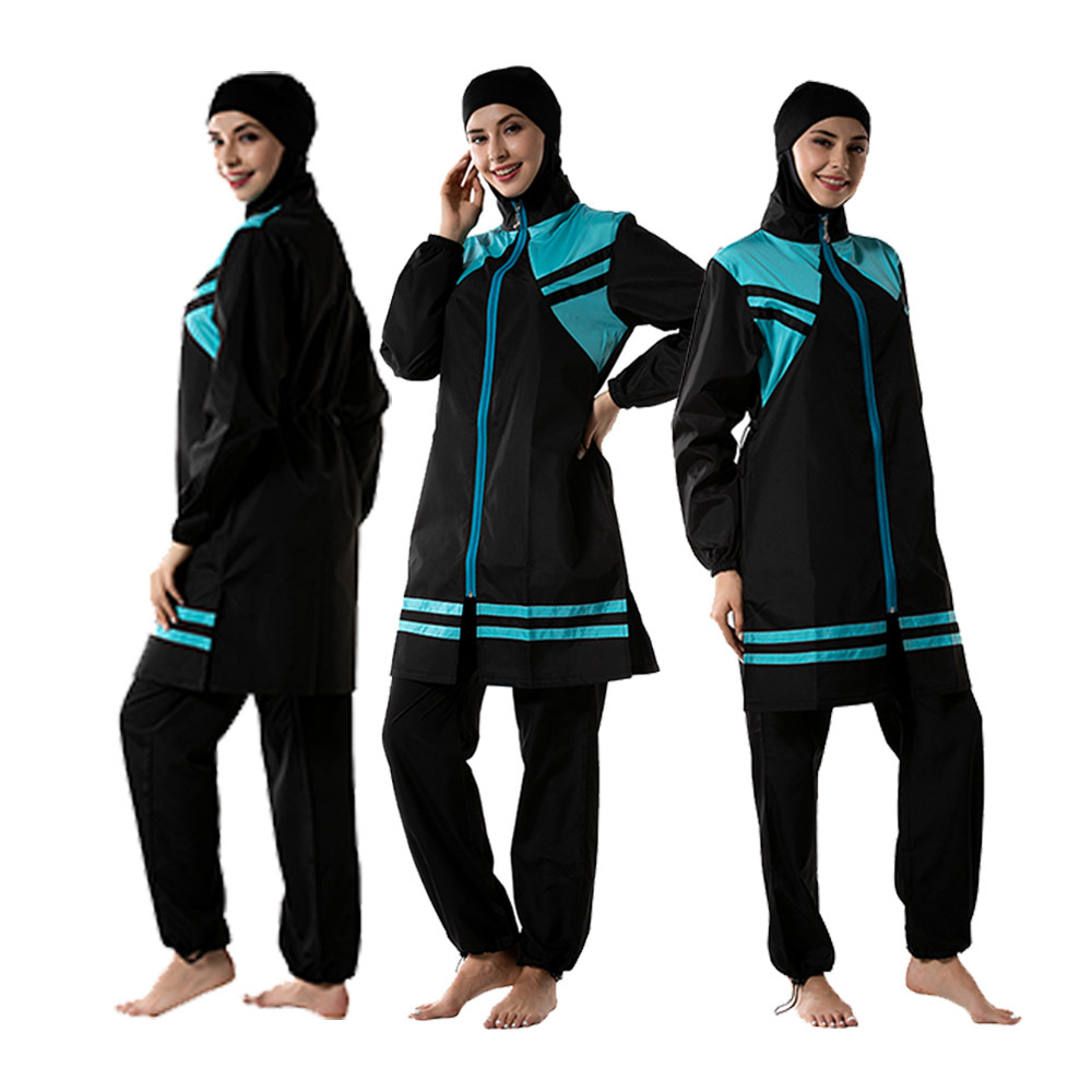 SIPO Women's Conservative Swimsuit Loose Large Size Zipper Hood Thin Three-piece Suit
