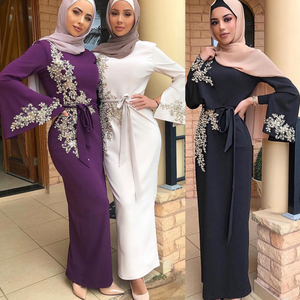 RTS Beading Embroidery Waist Tie Muslim Islamic Abaya Maxi Dress