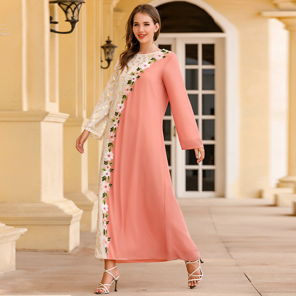 Modest Islamic Fall Clothing Ladies Embroidery Long Sleeve Dress Muslim Women Abaya