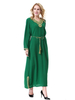 Black V-Neck Applique Breathable Long Sleeve Solid Muslim Islamic Women Abaya Dress Clothing