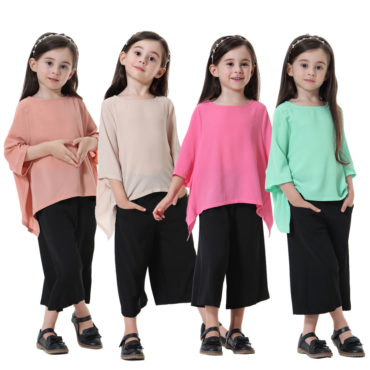 Wholesale New Design Islamic Clothing Set Muslims Kids Harlan Pants Shirt For Girls