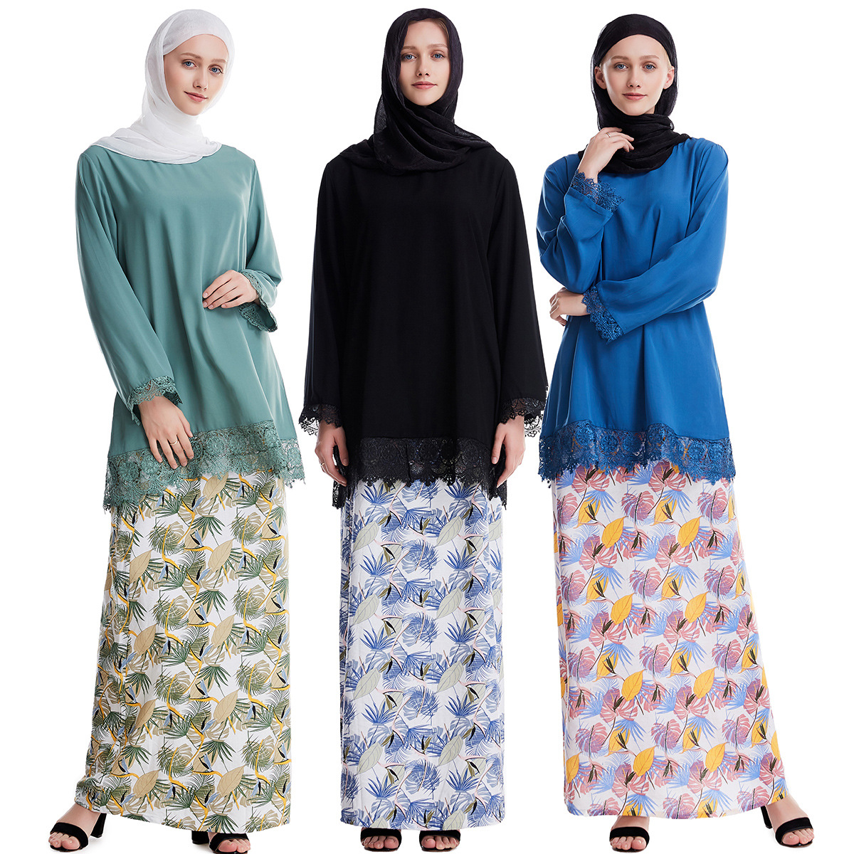 Malaysia Breathable Long Sleeve Muslim 2 Piece Sets Islamic Women Clothing Baju Kurung