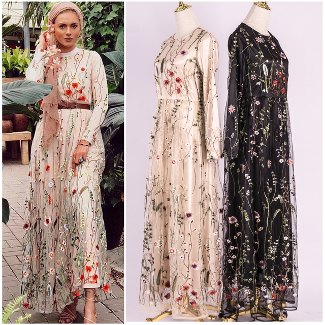 Embroidery Loose Islamic Modest Muslim Women Maxi Dresses Casual Clothing Abaya