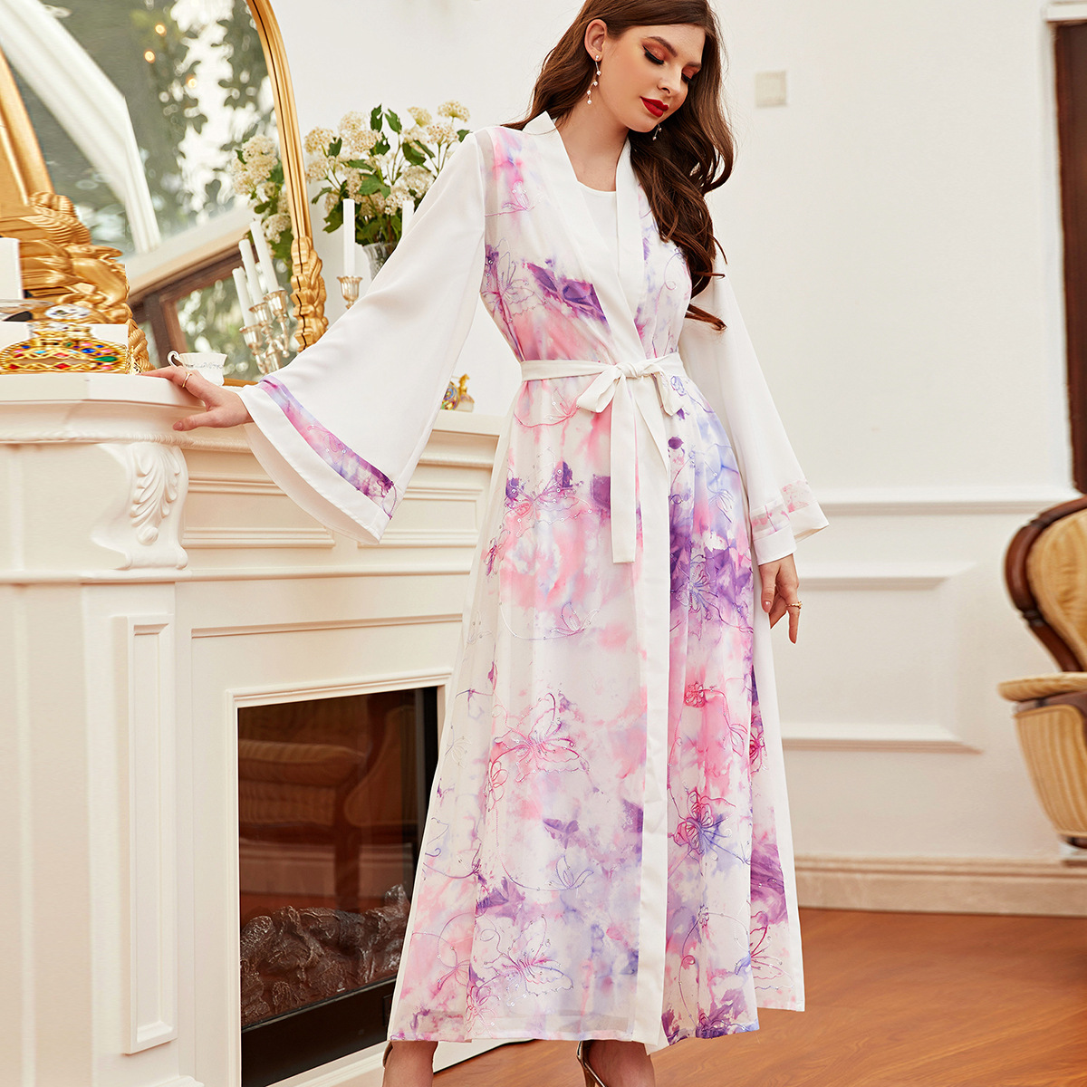 Printed Open Cardigan Robe Modest Muslimah Dubai Maxi Dresses Islamic Women's Abaya