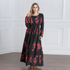 Amazon Muslim Malay Fashion Big Rose Print Robe Dubai Dress