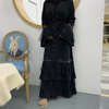 2022 Middle East Robe New Bead Stitching Mesh Lace-up Muslim Cardigan 