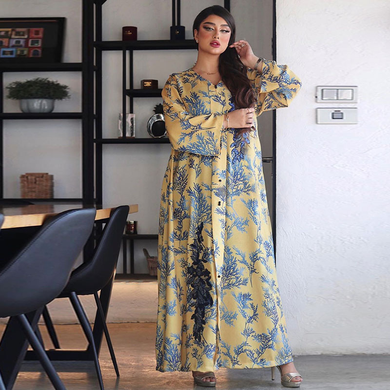  Embroidery Women Vêtements Dubai Cotton Borka Open Islamic Clothing Modest Print Muslim Dress Kimono Abaya