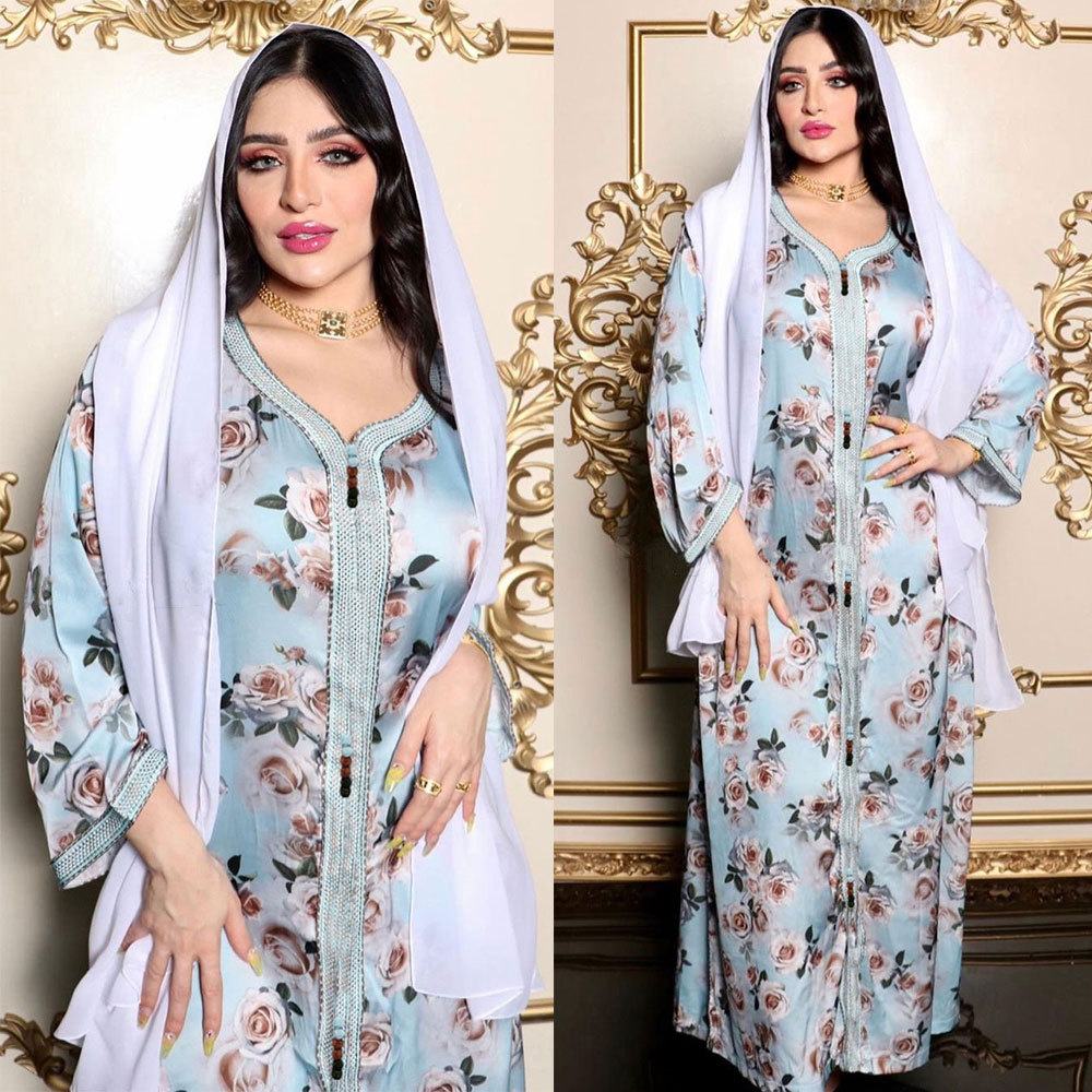  Abaya Maxi Modest Latest Designs Cotton Print Vêtements Dubai Embroidery Muslim Dress Women Borka Islamic Clothing Kimono Abaya