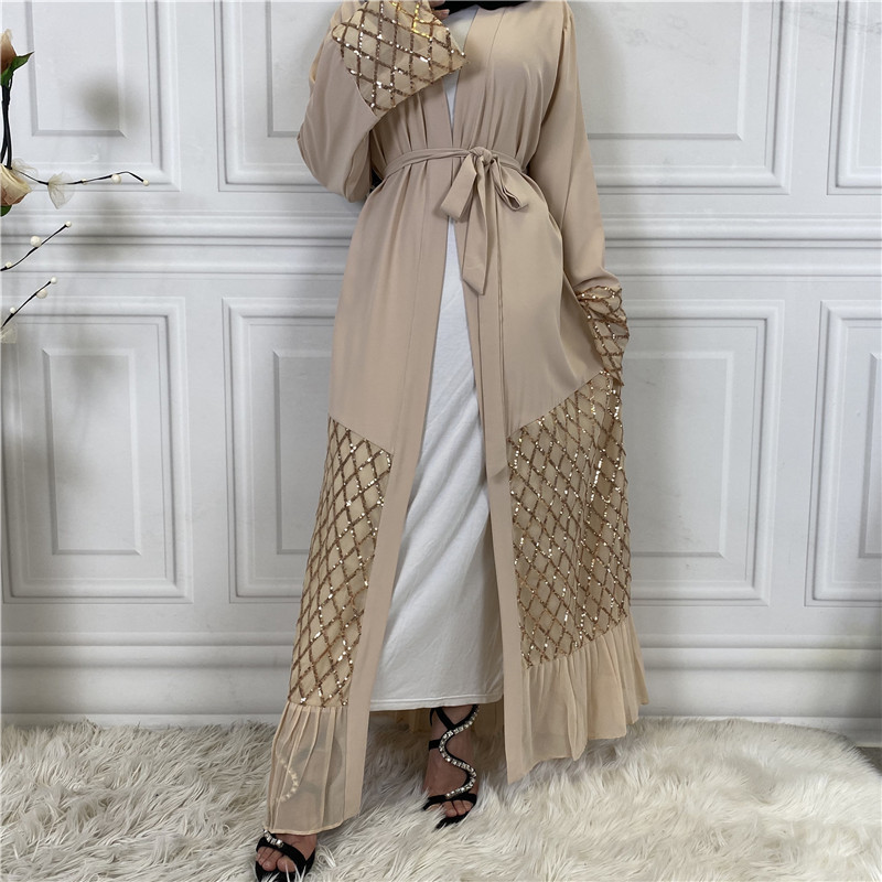 2022 cross-border hot style sequin embroidery outer gown Dubai Middle East women's chiffon cardigan kimono