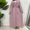 2022 Arab Turkey Middle East Fashion Elegant Pure Color Beaded Muslim Lace Cardigan Robe