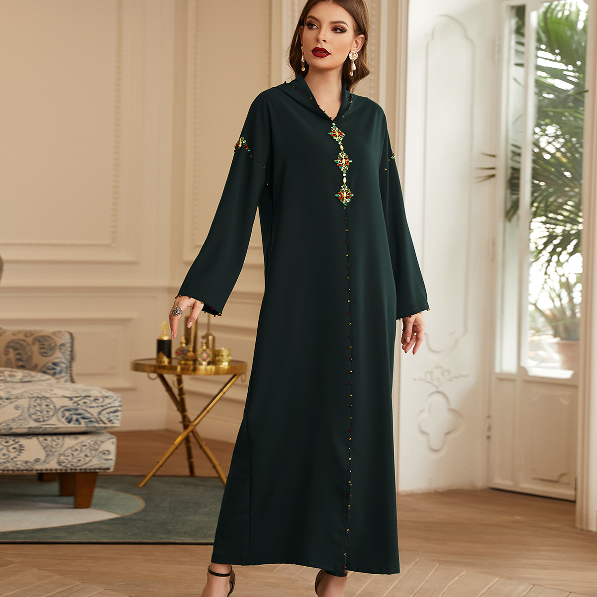 Hooded Vintage Modest Fashion Muslim Robe Loose Islamic Maxi Dresses Abaya