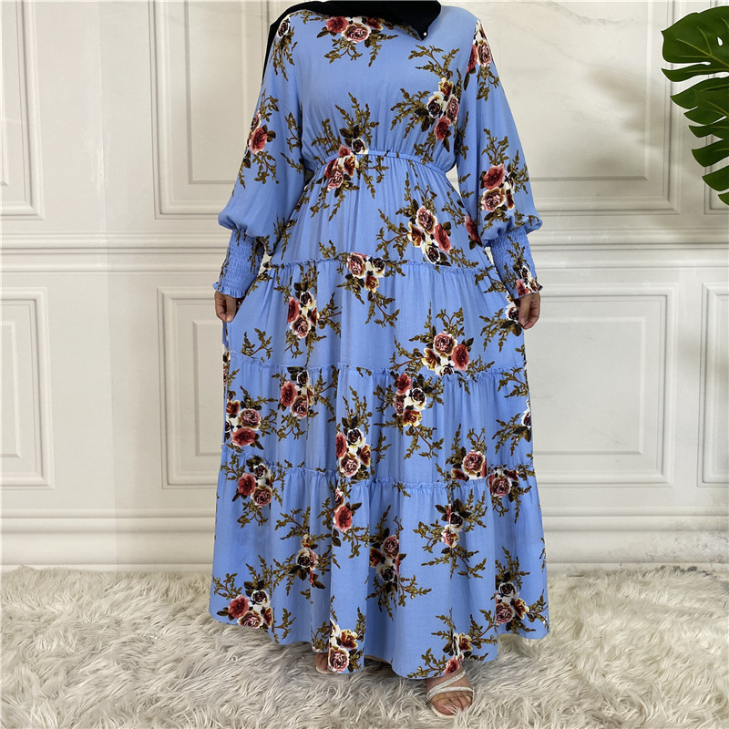 2022 Cross-border fashion printing elegant long skirt Malaysia Turkey bottoming outer dress