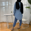 2022 Spring And Autumn Muslim Fashion Women's Casual All-match Embroidered Lapel Long-sleeved Slim Plus Size Denim Top