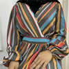 2022 New Muslim Women's Color Striped Printed Dress with Big Swing, Fashionable European And American Long Skirt