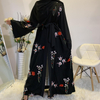 2022 European And American Muslim 3D Embroidery Three-dimensional Flower Mesh Loose Lace Cardigan Robe 