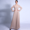 New Style V-neck Long-sleeved with Waist Cross-tie Chiffon Solid Color Muslim Women Dress