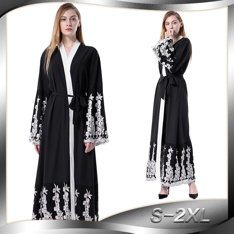 European and American fashion fashion mesh stitching embroidery loose cardigan robe women