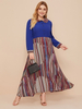 European Islamic Dubai Hot Sale Fashion Women's Blue Print Stitching Muslim Dress