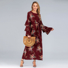 Oversized Fashion Loose Petal Sleeve Long Skirt Round Neck Printed Dress