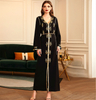 Hand-stitched V-neck Rhinestone Robe Middle Eastern Party Festive Dress Abaya