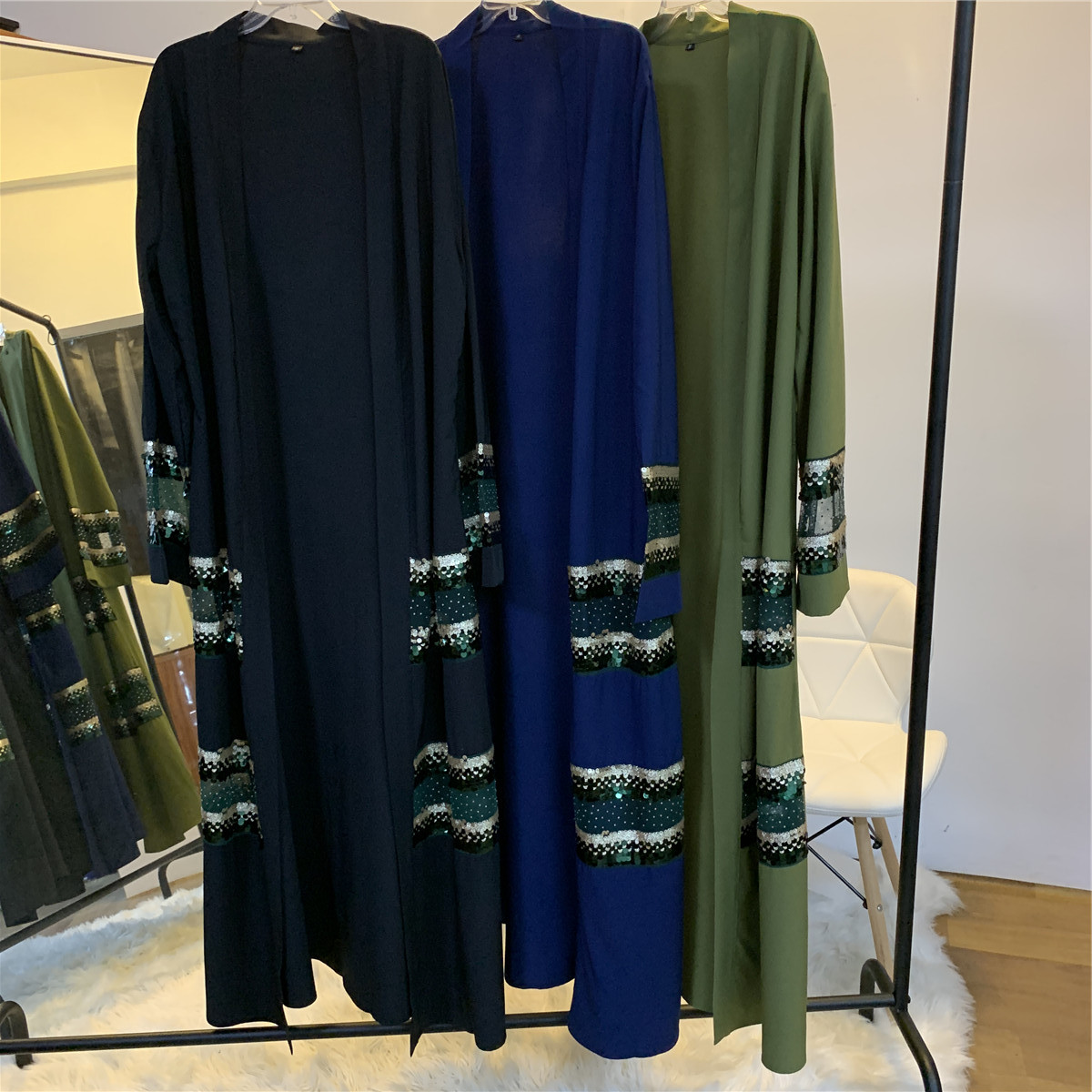 2022 New Muslim Abaya Fashion Sequin Stitching Dubai Turkish Cardigan Robe