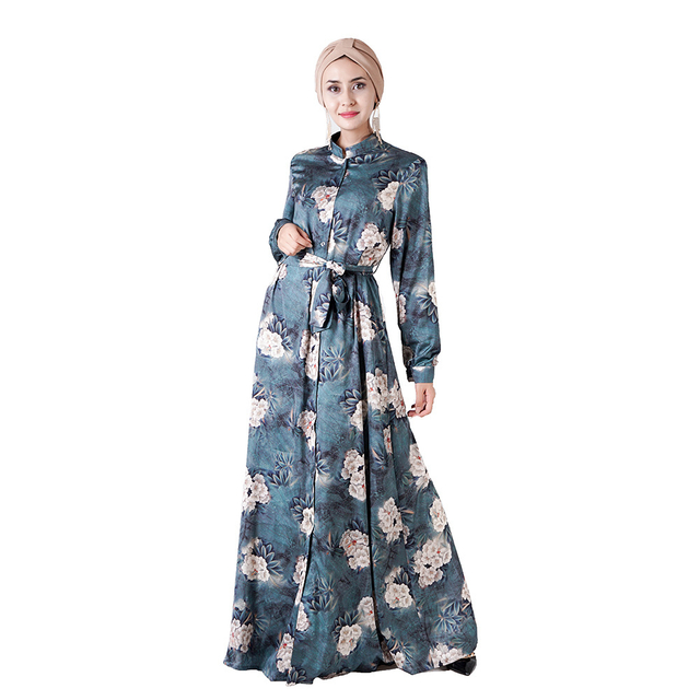 New 2022 Modest Fashion Printed Islamic Loose Islamic Muslim Maxi Dresses Dubai Abaya