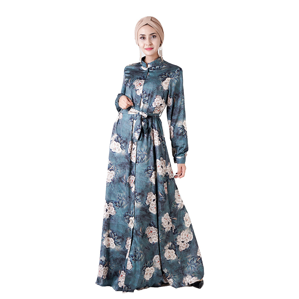 New 2022 Modest Fashion Printed Islamic Loose Islamic Muslim Maxi Dresses Dubai Abaya