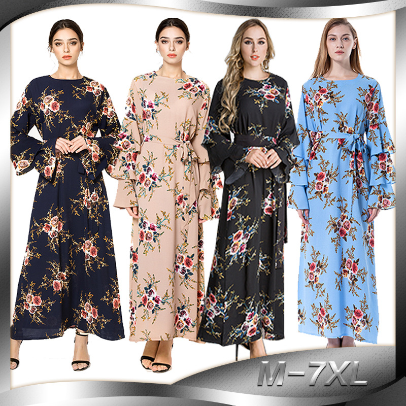 AliExpress Hot Selling Explosive Foreign Trade Large Size Multilayer Puff Sleeve Slim Long Skirt Dress Women