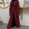 European And American Muslim Fashion Beaded Multi-layer Flared Sleeves with Solid Color Cardigan Robe