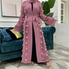 European And American Muslim Three-dimensional Flower Mesh Loose Lace Long-sleeved Cardigan Robe Women