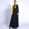 Autumn New Style V-neck Long-sleeved Dress with Waist Cross-tie Chiffon Solid Color Muslim Female Dress