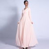 Autumn New Style V-neck Long-sleeved Dress with Waist Cross-tie Chiffon Solid Color Muslim Female Dress