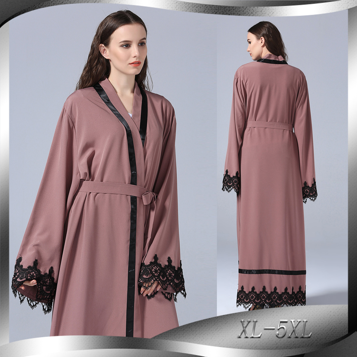 Hot Sale Foreign Trade Fashion Fashion Lace Long Dress Muslim Dubai Robe in Stock