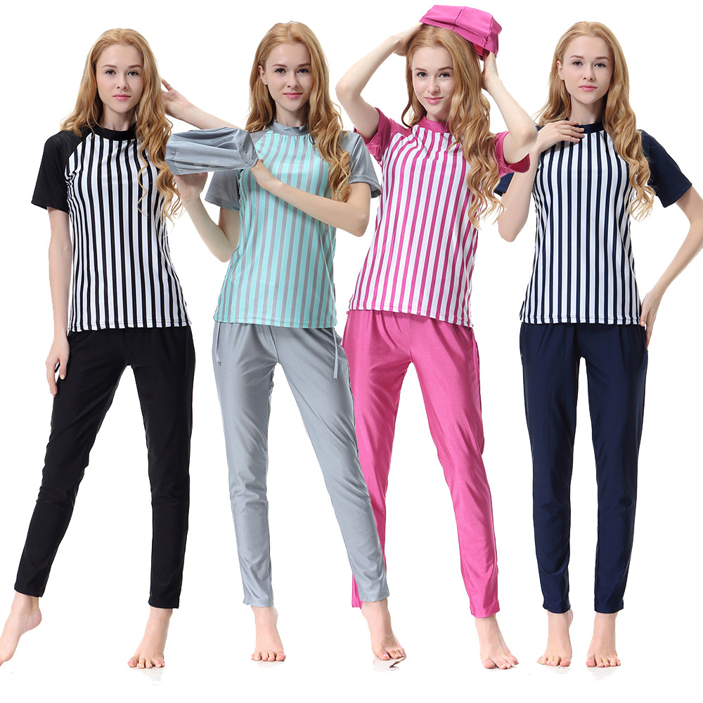  Sportswear 3 Pieces Women Fashion Swimwear Islamic Clothing Sportswear 2021 Fabric Full Cover Modest Muslim Swimwear Swimsuit Burkini