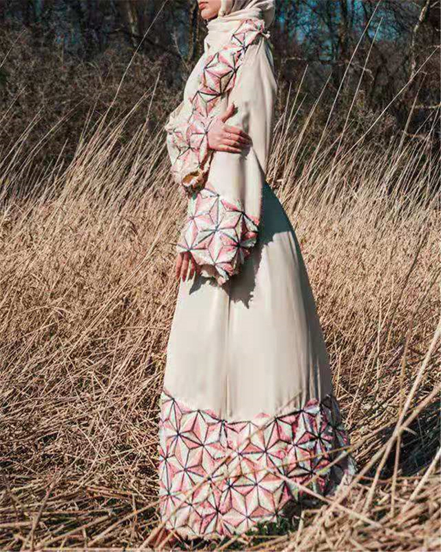 AliExpress Amazon European And American Women's Cross-border Exclusively for Simple Stitching Fashion Lace-up Robe Abaya